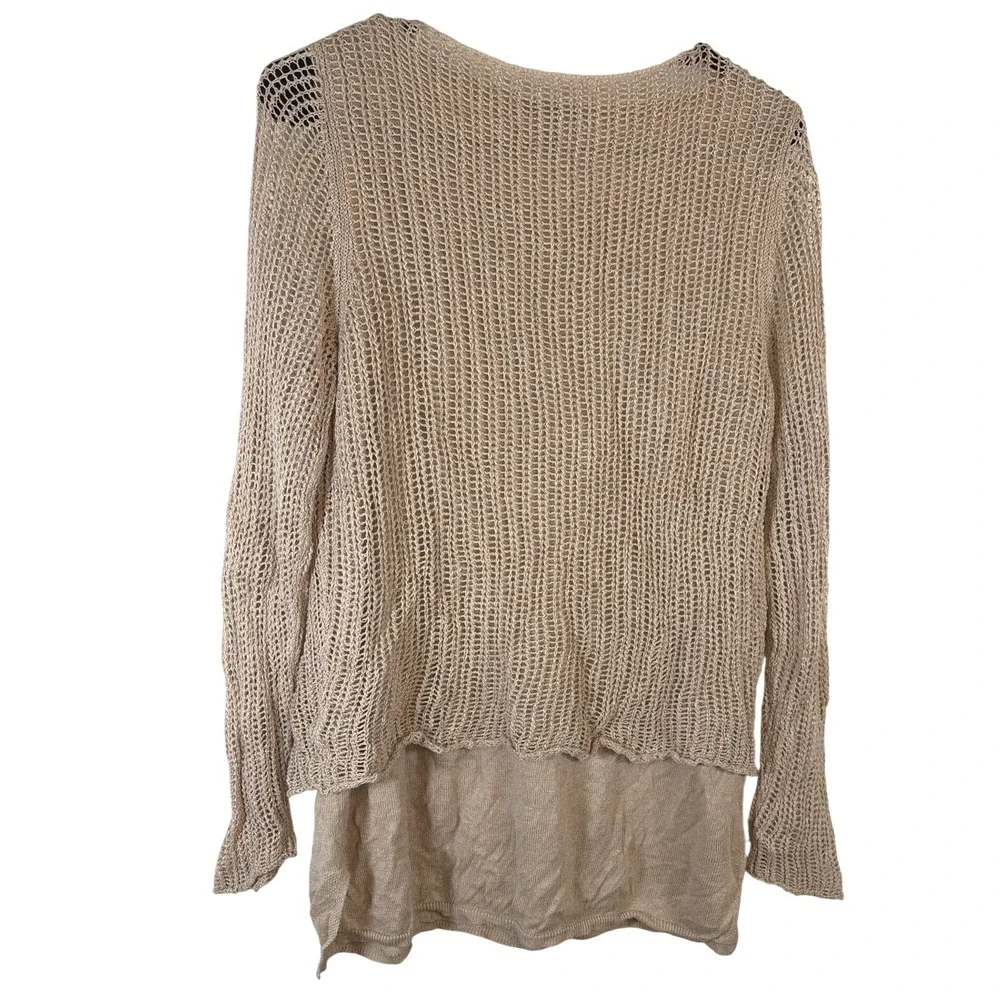 Eileen Fisher Womens Organic Linen Sweater Mesh Open Knit Tan S Beach Office